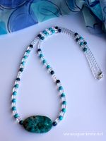 Collier Turquoise, Quartz, Chrysocolle, Jaspe Bleu dédié aux énergies de Yémanja, déesse de la mer, protectrice des femmes