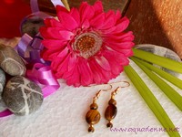 Parure Boucles d'Oreilles et Collier en Oeil de Tigre