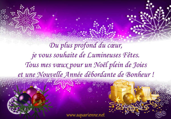 Du plus profond du coeur, je vous souhaite de Lumineuses Fêtes. Tous mes voeux pour un Noël plein de joies et une nouvelle Année débordante de Bonheur